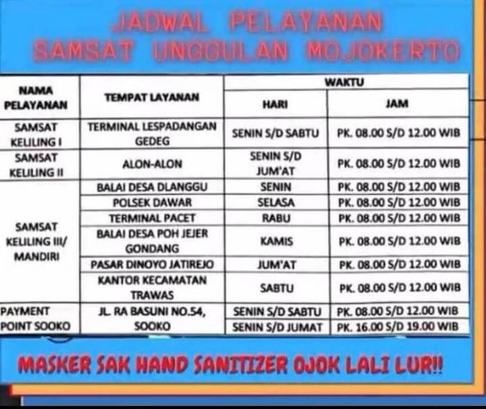 Jadwal SAMSAT Keliling Pajangan